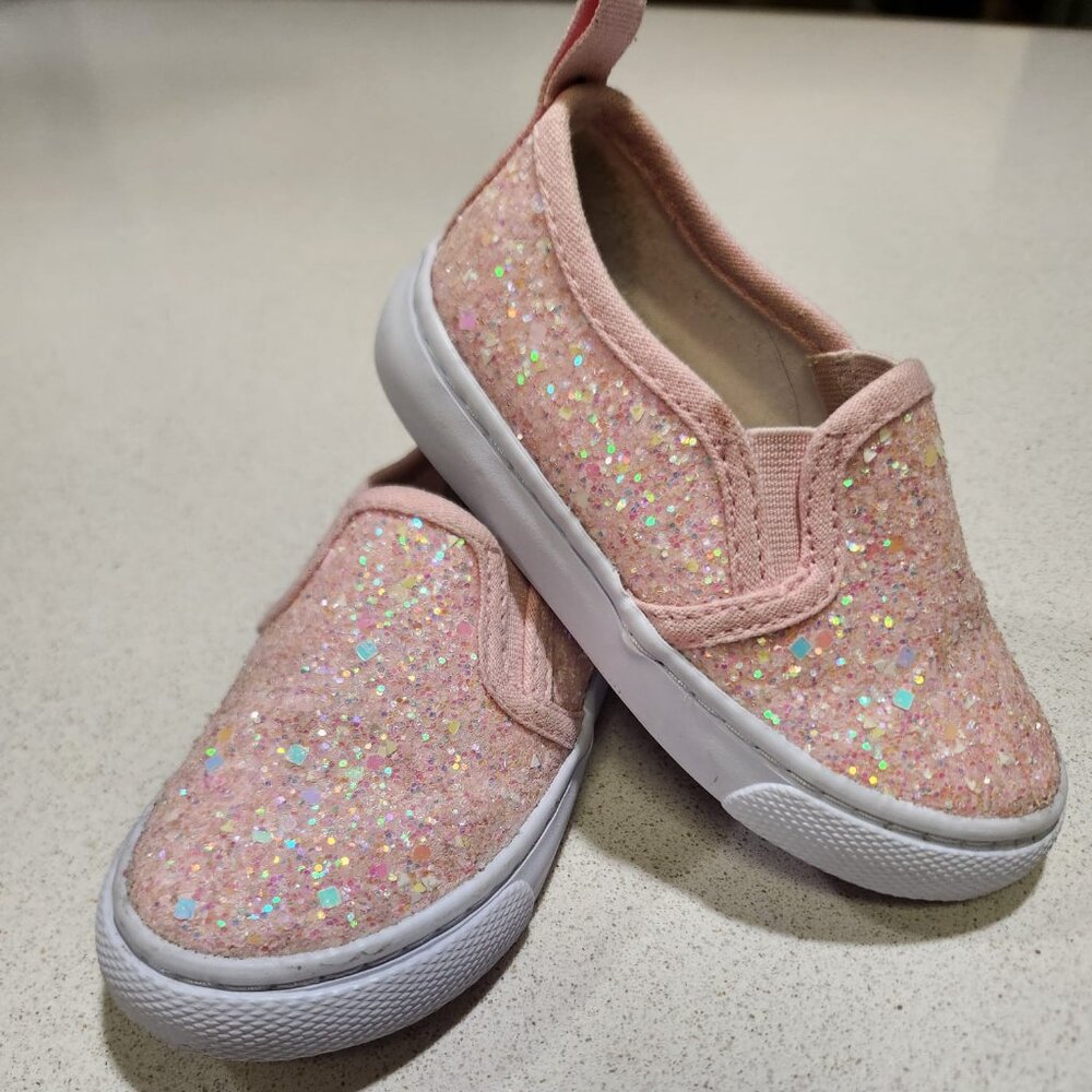 Cat & Jack Toddler Girl Pink Glitter Slip-On Sneakers Size 6